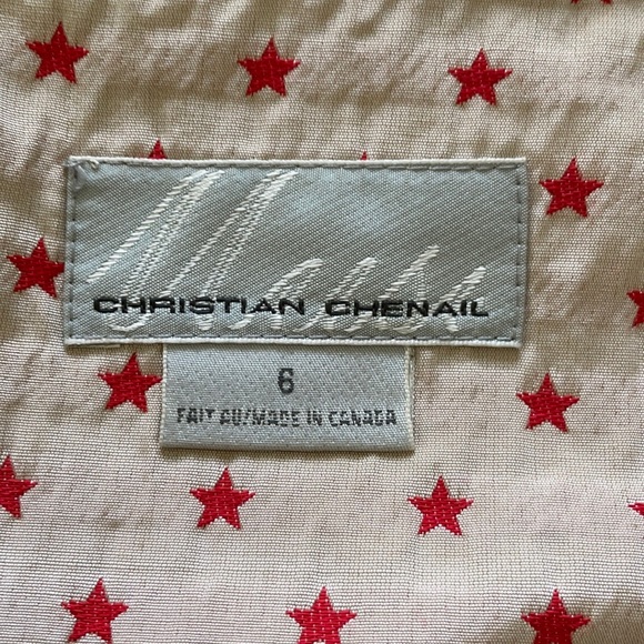 🇨🇦 Christian Chenail Satiny Cream Pencil Skirt With Red Stars, Size 6 - Picture 10 of 16